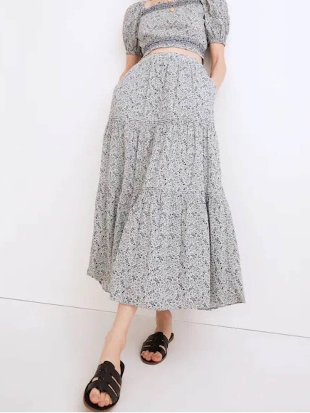 MADEWELL 100% Cotton Button-Front Tiered Maxi Skirt